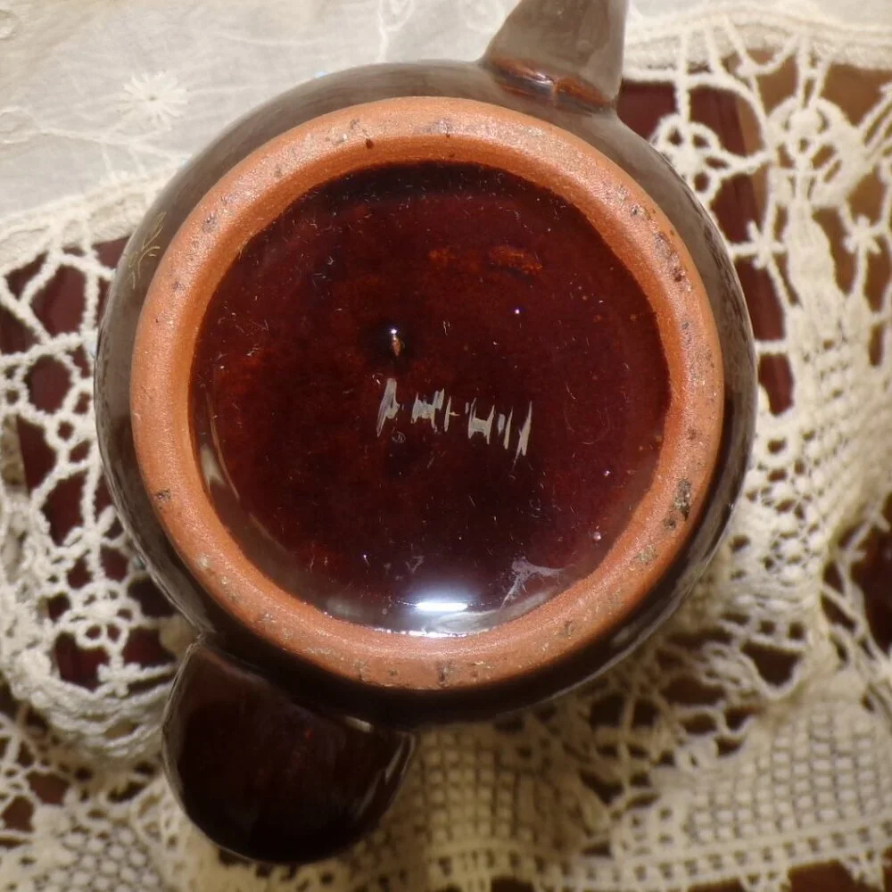 🍵 Vintage 1950s Japanese Red Ware Teapot  Hand‑Painted Floral  Brown Glaze